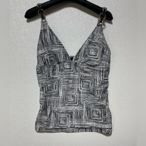 Mossimo Supply Co. Black & White Geometric V-Neck Swim Tankini Top